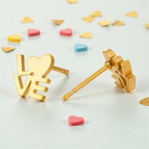 LOVE Stud Earrings – 18K Gold Plated Stainless Steel | Gift-Ready Elegance 💕